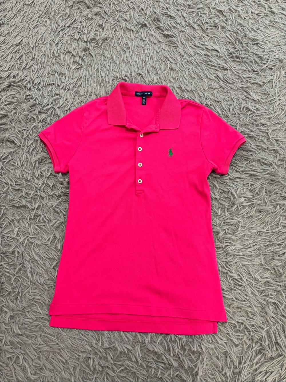 Ralph Lauren Polo Shirt Women's Medium Pink Cotton Pony Logo Golf Preppy Y2K